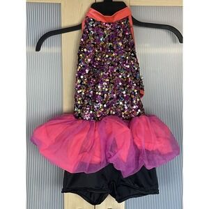 Sequin Girls Dance Costume Beauty Pageant Tap Jazz Curtain Call Sz M Child